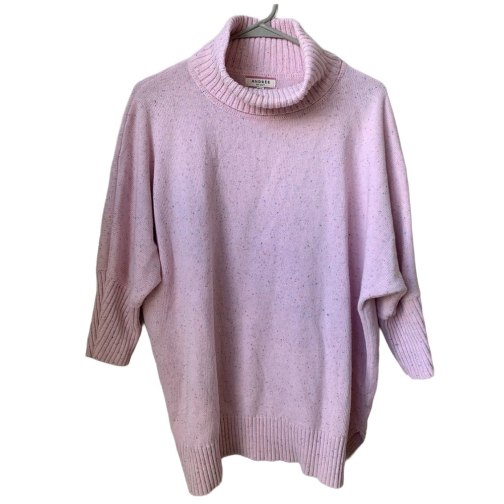 ANDREE BY UNIT Women’s Light Pink Donegal Tweed Turtleneck 1/2 Sleeve Sweater